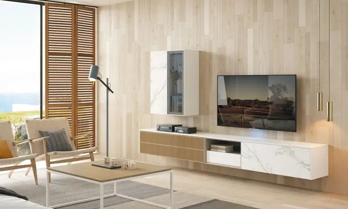 Mueble de comedor de estilo nórdico con composición cerámica